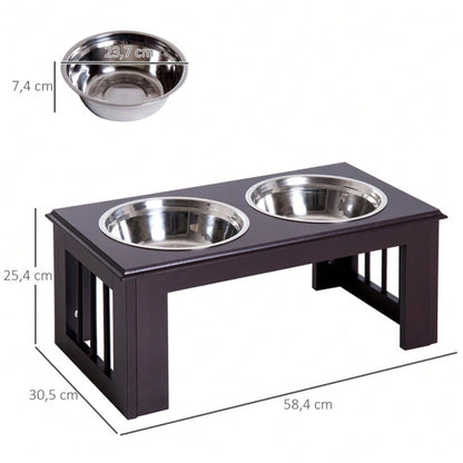 PawHut Anti-Rutsch Futterstation für Hunde mit 2x2L Näpfen | Rutschfeste Futternapf-Station, grau | 58,4x30,5x25,4 cm