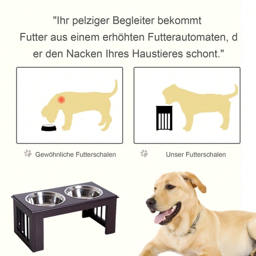 PawHut Anti-Rutsch Futterstation für Hunde mit 2x2L Näpfen | Rutschfeste Futternapf-Station, grau | 58,4x30,5x25,4 cm