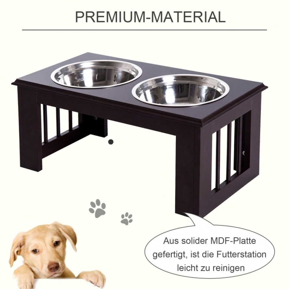PawHut Anti-Rutsch Futterstation für Hunde mit 2x2L Näpfen | Rutschfeste Futternapf-Station, grau | 58,4x30,5x25,4 cm