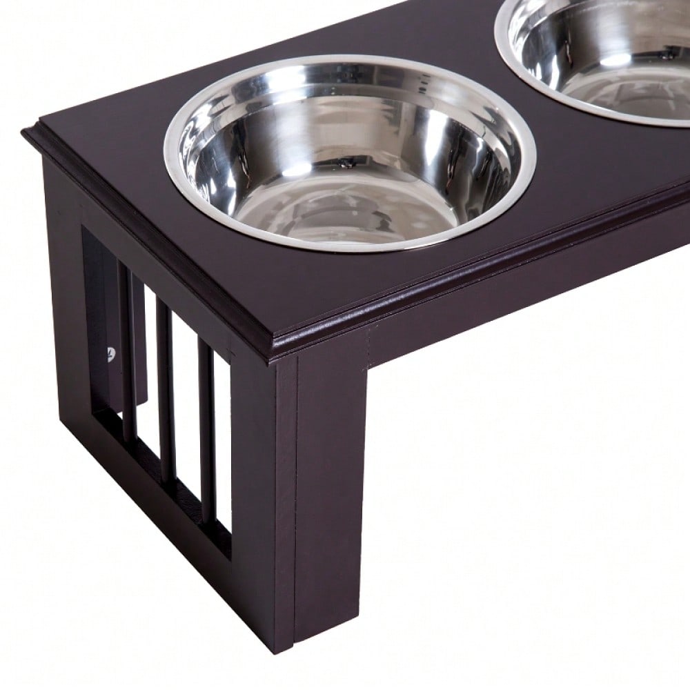 PawHut Anti-Rutsch Futterstation für Hunde mit 2x2L Näpfen | Rutschfeste Futternapf-Station, grau | 58,4x30,5x25,4 cm