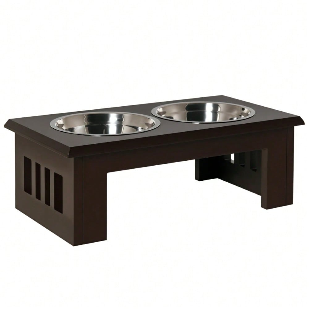 PawHut Anti-Rutsch Futterstation für Hunde mit 2x2L Näpfen | Rutschfeste Futternapf-Station, grau | 58,4x30,5x25,4 cm