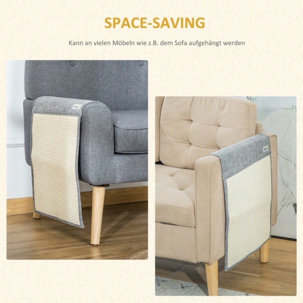 Kratzschutzmatte für Sofa & Sessel - Kratzmatte für Katzen aus Sisal, 130 x 45 cm, grau - Katzenschutz für Möbel von PawHut