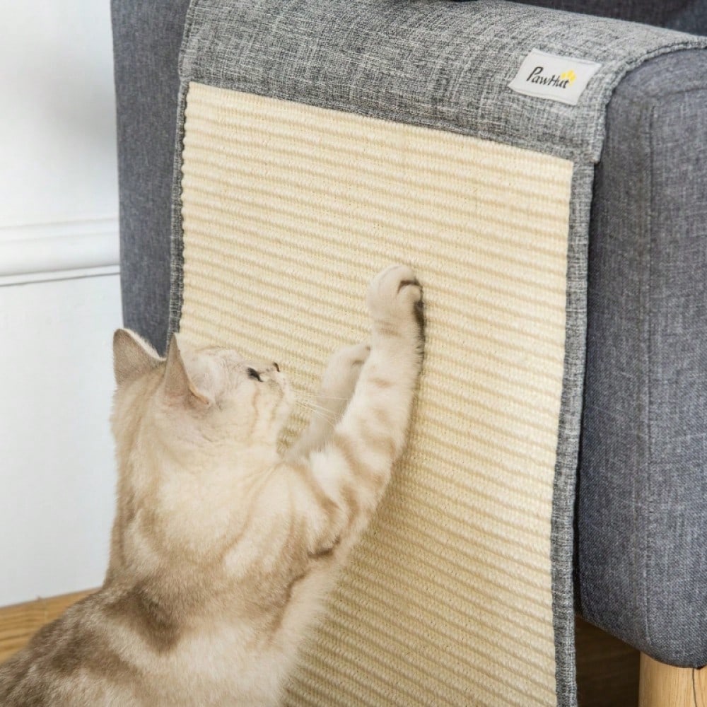 Kratzschutzmatte für Sofa & Sessel - Kratzmatte für Katzen aus Sisal, 130 x 45 cm, grau - Katzenschutz für Möbel von PawHut