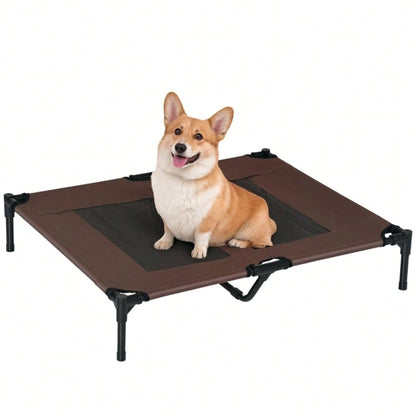 Hundebett Outdoor für große Hunde: Erhöhte, kühlende Hundeliege mit Metallrahmen & atmungsaktivem Mesh, 92x76x18 cm, braun - Garten Hundekorb von PawHut