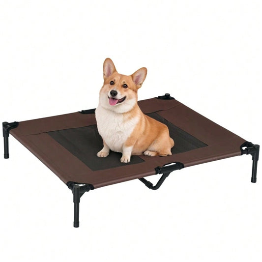 Hundebett Outdoor für große Hunde: Erhöhte, kühlende Hundeliege mit Metallrahmen & atmungsaktivem Mesh, 92x76x18 cm, braun - Garten Hundekorb von PawHut