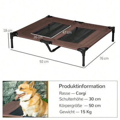 Hundebett Outdoor für große Hunde: Erhöhte, kühlende Hundeliege mit Metallrahmen & atmungsaktivem Mesh, 92x76x18 cm, braun - Garten Hundekorb von PawHut