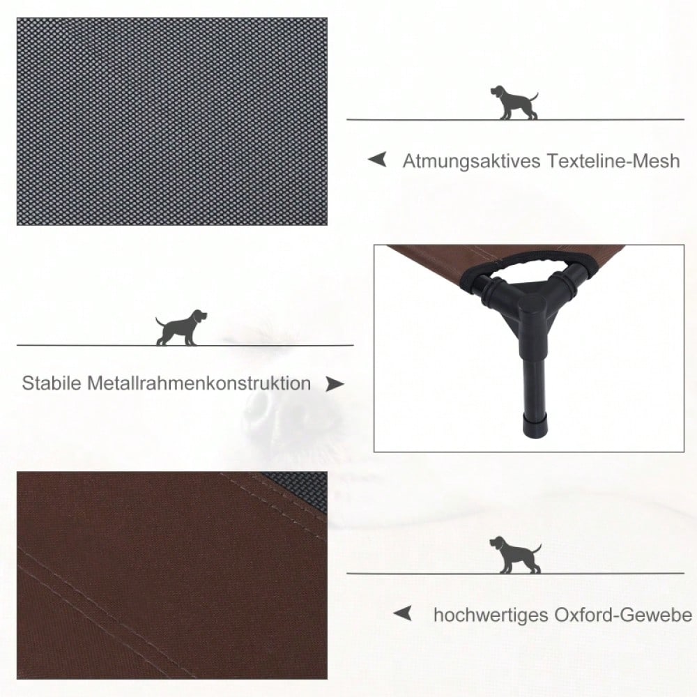 Hundebett Outdoor für große Hunde: Erhöhte, kühlende Hundeliege mit Metallrahmen & atmungsaktivem Mesh, 92x76x18 cm, braun - Garten Hundekorb von PawHut
