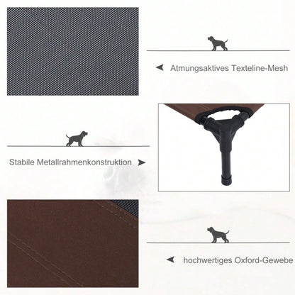 Hundebett Outdoor für große Hunde: Erhöhte, kühlende Hundeliege mit Metallrahmen & atmungsaktivem Mesh, 92x76x18 cm, braun - Garten Hundekorb von PawHut