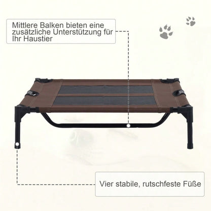 Hundebett Outdoor für große Hunde: Erhöhte, kühlende Hundeliege mit Metallrahmen & atmungsaktivem Mesh, 92x76x18 cm, braun - Garten Hundekorb von PawHut
