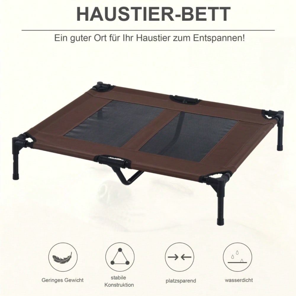 Hundebett Outdoor für große Hunde: Erhöhte, kühlende Hundeliege mit Metallrahmen & atmungsaktivem Mesh, 92x76x18 cm, braun - Garten Hundekorb von PawHut