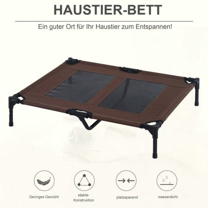 Hundebett Outdoor für große Hunde: Erhöhte, kühlende Hundeliege mit Metallrahmen & atmungsaktivem Mesh, 92x76x18 cm, braun - Garten Hundekorb von PawHut
