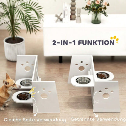 Höhenverstellbarer Hundenapf mit 2 Edelstahlschüsseln: 3-stufig verstellbarer Futternapf für große Hunde inkl. Anti-Schling-Matte, weiß - von PawHut