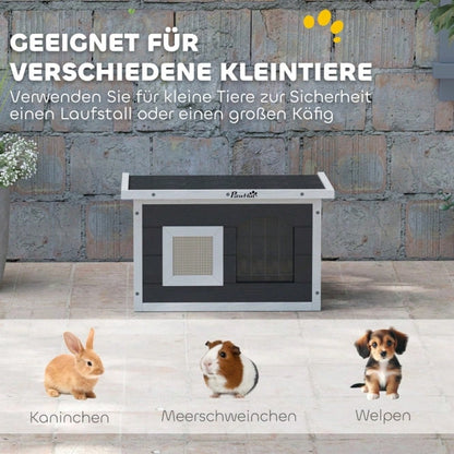 Katzenhaus aus Holz für Indoor & Outdoor: Wetterfeste Katzenhütte mit Klappdach, Kratzmatte, Türklappe und herausnehmbarem Boden, 61x45x36.5 cm, grau - von PawHut