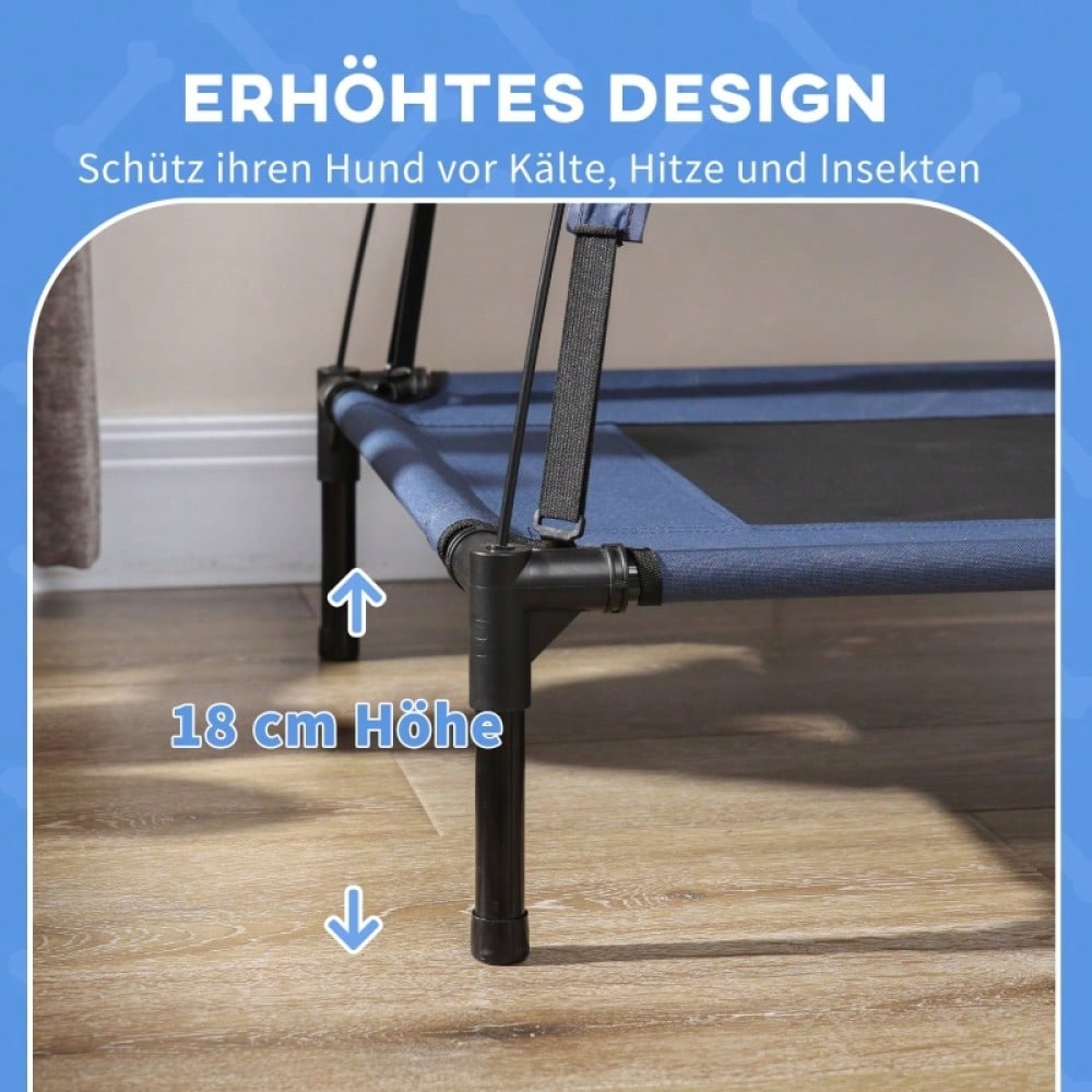 Hundebett Outdoor mit Baldachin & UV-Schutz: Erhöhtes, atmungsaktives Hundebett aus Taft in dunkelblau, 61x46x62 cm (LxBxH) - von PawHut