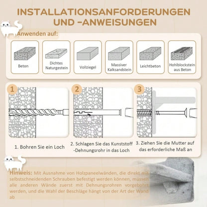 Kletterwand für Katzen 4-teilig mit Hängematte & Katzentreppe: Wandmontage Katzenmöbel mit Kratzbrett und Plattform, für Katzen bis 5 kg - von PawHut