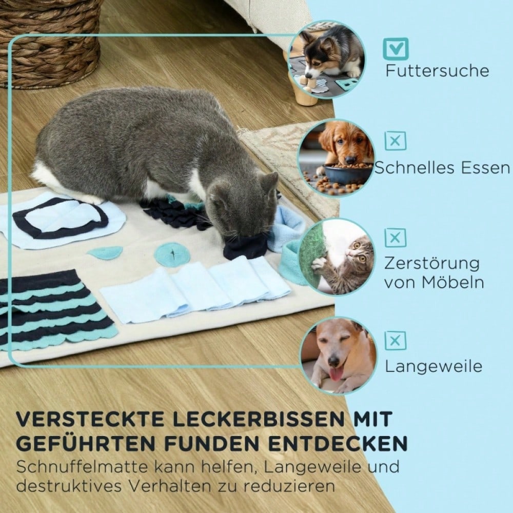 Schnüffelteppich für Hunde: Intelligenzspielzeug & Trainingsmatte für langsames Füttern aus weichem Samt, bunt - von PawHut