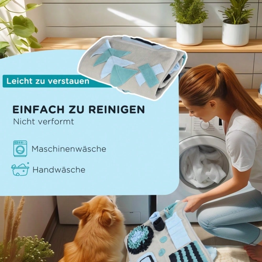 Schnüffelteppich für Hunde: Intelligenzspielzeug & Trainingsmatte für langsames Füttern aus weichem Samt, bunt - von PawHut