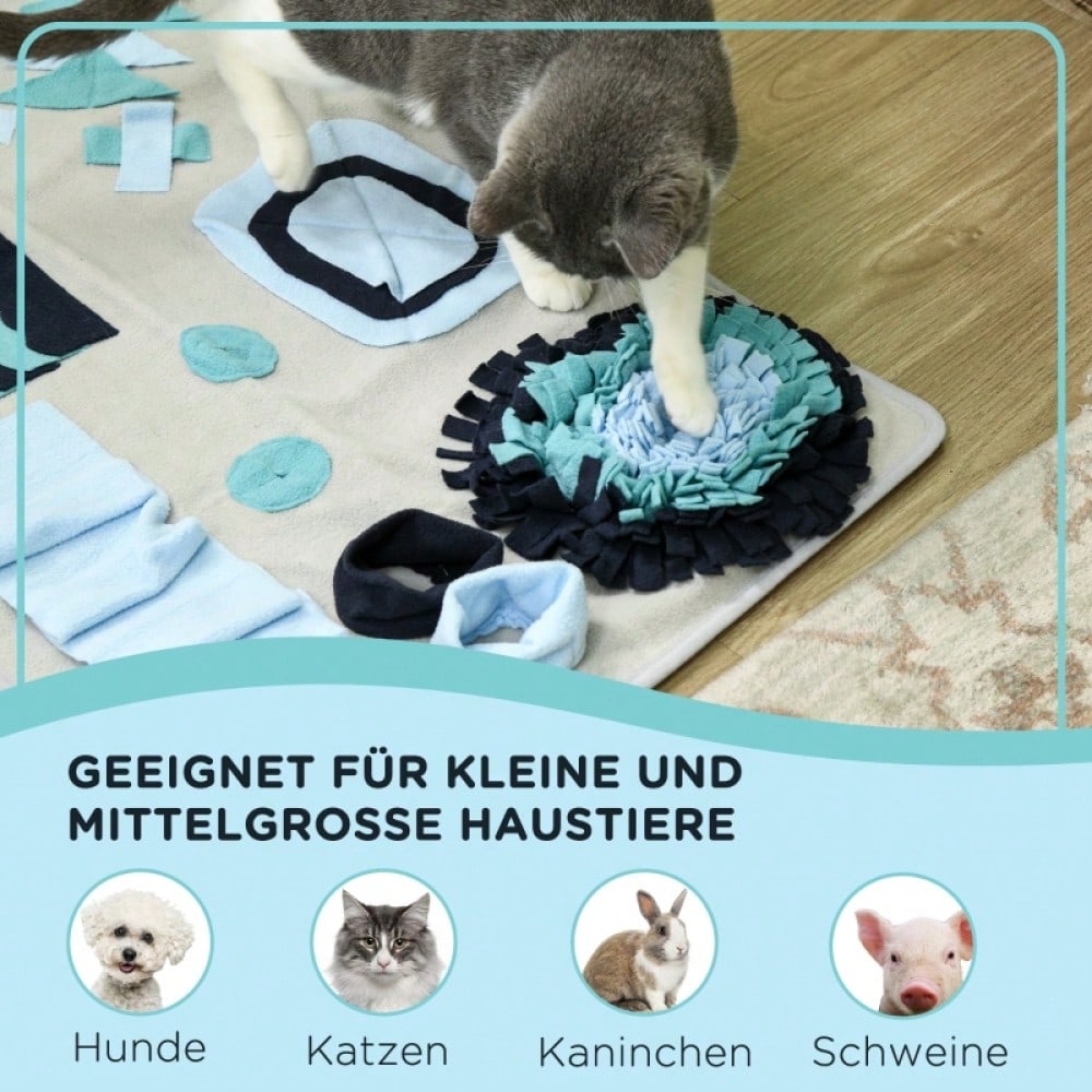 Schnüffelteppich für Hunde: Intelligenzspielzeug & Trainingsmatte für langsames Füttern aus weichem Samt, bunt - von PawHut