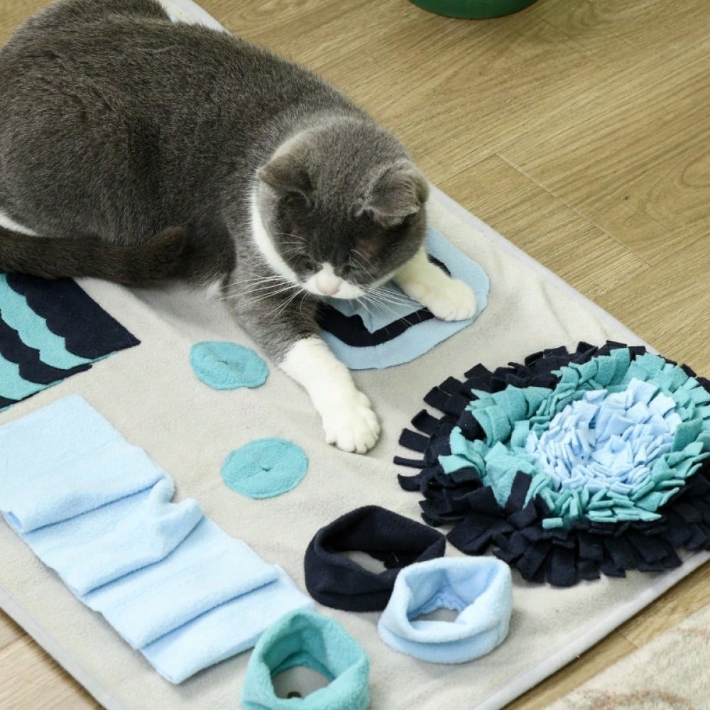 Schnüffelteppich für Hunde: Intelligenzspielzeug & Trainingsmatte für langsames Füttern aus weichem Samt, bunt - von PawHut