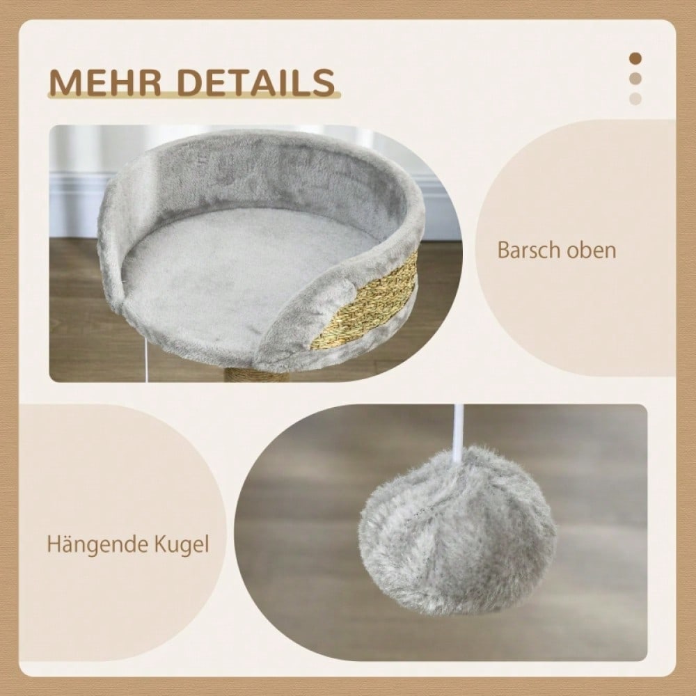 Kratzbaum klein für Katzen bis 4 kg, 49 cm: Katzenbaum mit Liegefläche, Spielball & Kratzpfosten aus Jute, grau - von PawHut
