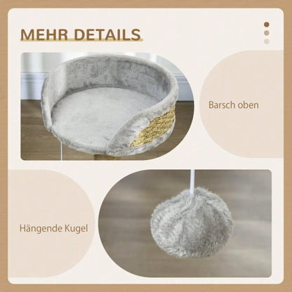 Kratzbaum klein für Katzen bis 4 kg, 49 cm: Katzenbaum mit Liegefläche, Spielball & Kratzpfosten aus Jute, grau - von PawHut