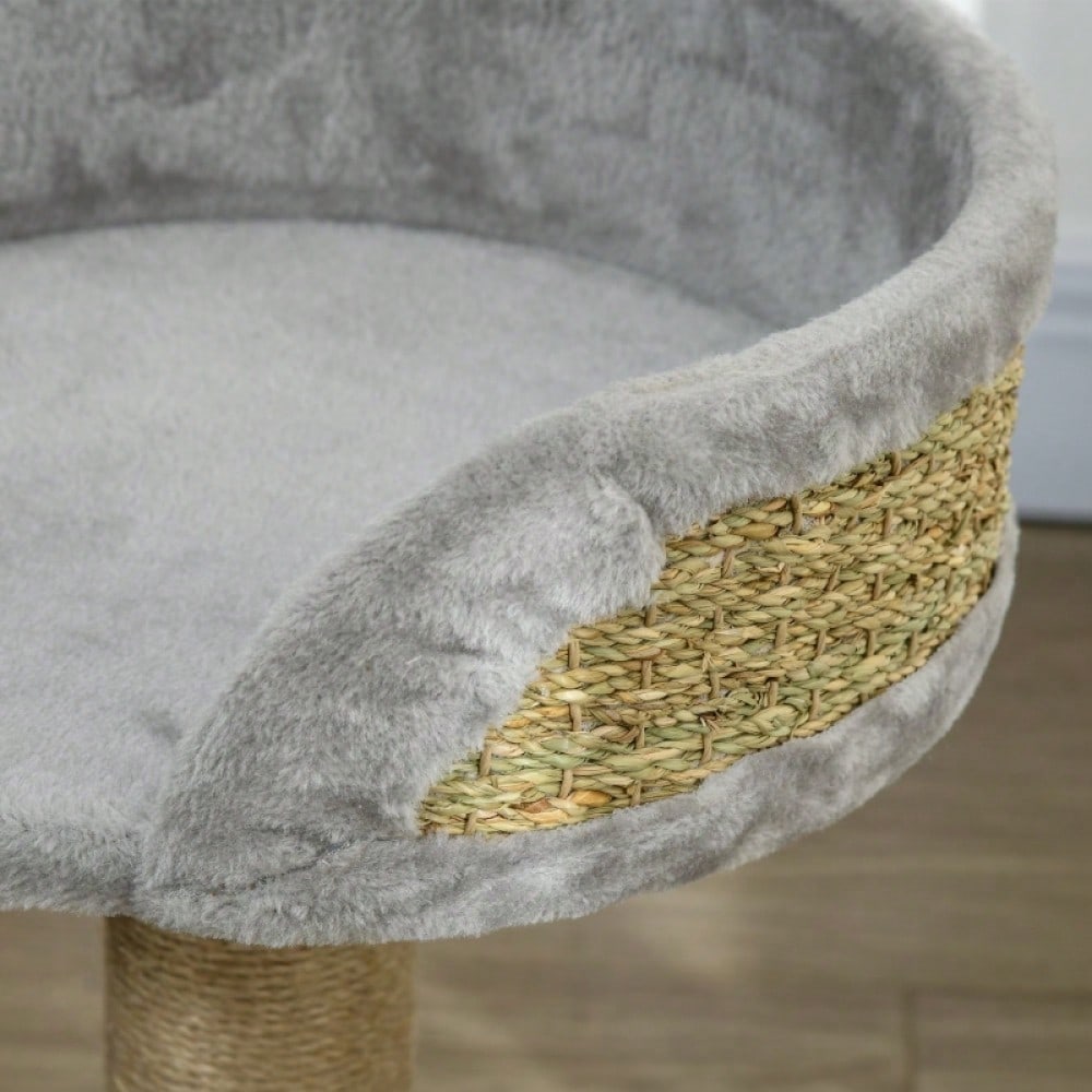 Kratzbaum klein für Katzen bis 4 kg, 49 cm: Katzenbaum mit Liegefläche, Spielball & Kratzpfosten aus Jute, grau - von PawHut