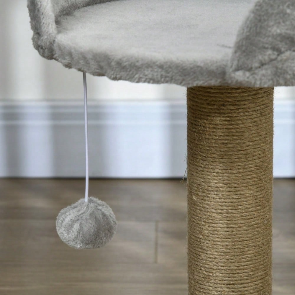 Kratzbaum klein für Katzen bis 4 kg, 49 cm: Katzenbaum mit Liegefläche, Spielball & Kratzpfosten aus Jute, grau - von PawHut