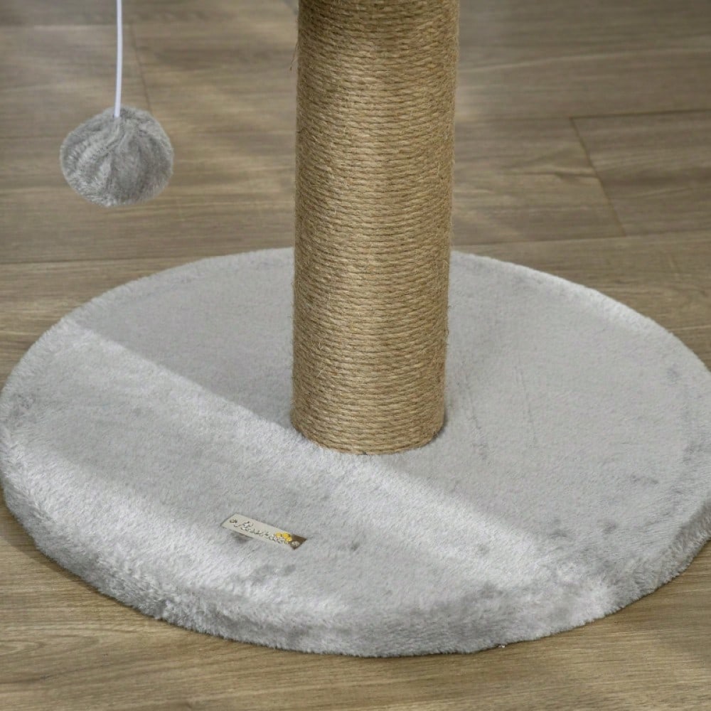Kratzbaum klein für Katzen bis 4 kg, 49 cm: Katzenbaum mit Liegefläche, Spielball & Kratzpfosten aus Jute, grau - von PawHut