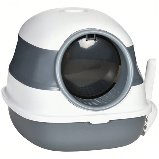 Katzenklo mit Deckel und Geruchsschutz: Katzentoilette mit Streuschaufel für Katzen bis 5 kg, 52x41x38 cm, weiß/grau - geruchshemmend & hygienisch von HOMCOM