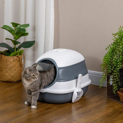 Katzenklo mit Deckel und Geruchsschutz: Katzentoilette mit Streuschaufel für Katzen bis 5 kg, 52x41x38 cm, weiß/grau - geruchshemmend & hygienisch von HOMCOM