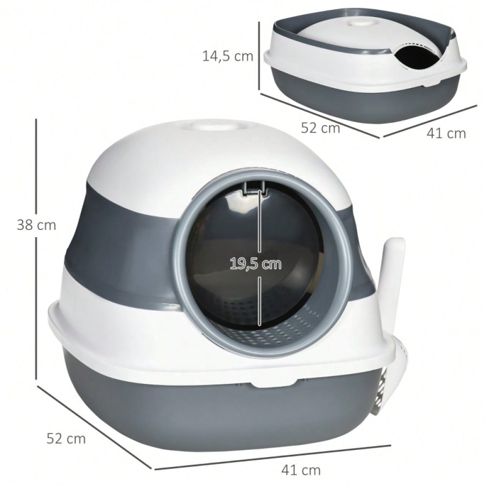 Katzenklo mit Deckel und Geruchsschutz: Katzentoilette mit Streuschaufel für Katzen bis 5 kg, 52x41x38 cm, weiß/grau - geruchshemmend & hygienisch von HOMCOM