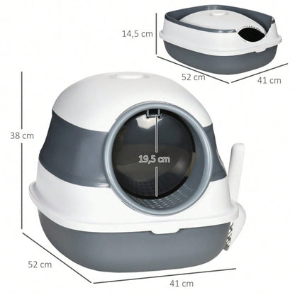 Katzenklo mit Deckel und Geruchsschutz: Katzentoilette mit Streuschaufel für Katzen bis 5 kg, 52x41x38 cm, weiß/grau - geruchshemmend & hygienisch von HOMCOM