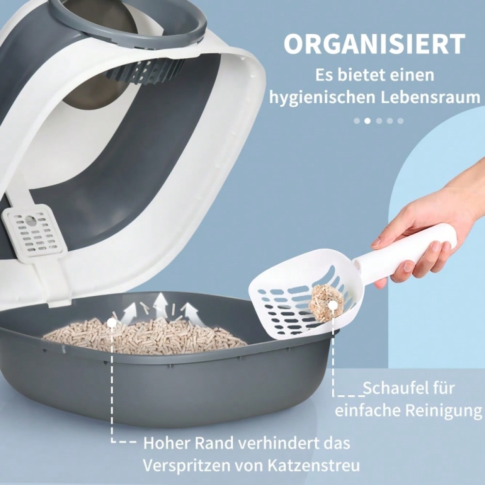 Katzenklo mit Deckel und Geruchsschutz: Katzentoilette mit Streuschaufel für Katzen bis 5 kg, 52x41x38 cm, weiß/grau - geruchshemmend & hygienisch von HOMCOM