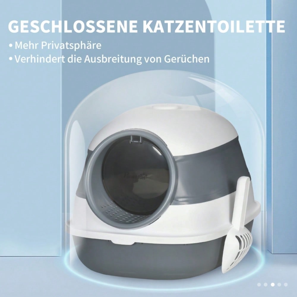 Katzenklo mit Deckel und Geruchsschutz: Katzentoilette mit Streuschaufel für Katzen bis 5 kg, 52x41x38 cm, weiß/grau - geruchshemmend & hygienisch von HOMCOM