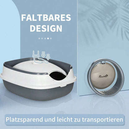 Katzenklo mit Deckel und Geruchsschutz: Katzentoilette mit Streuschaufel für Katzen bis 5 kg, 52x41x38 cm, weiß/grau - geruchshemmend & hygienisch von HOMCOM