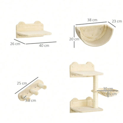 Kletterwand für Katzen 4-teilig mit Kratzbrett, Hängematte, Katzentreppe & Plattform: Wandmontierter Kratzbaum für Katzen bis 5 kg - von PawHut