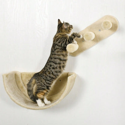 Kletterwand für Katzen 4-teilig mit Kratzbrett, Hängematte, Katzentreppe & Plattform: Wandmontierter Kratzbaum für Katzen bis 5 kg - von PawHut