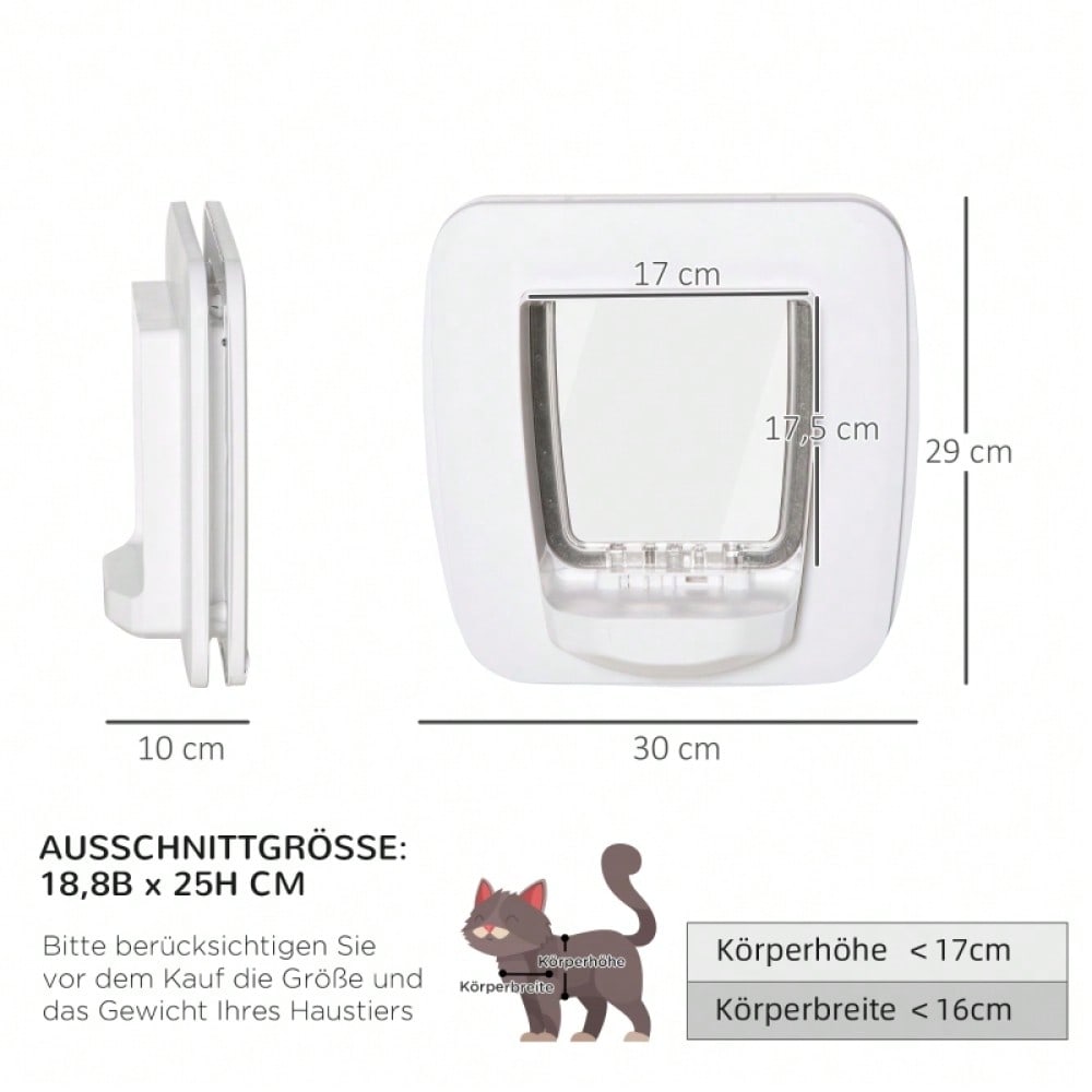 Katzenklappe mit 4 Verschluss-Optionen & Magnet – Tierklappe für Hunde und Katzen, universell für Innen- und Außentüren, 30 x 29 x 10 cm – von PawHut