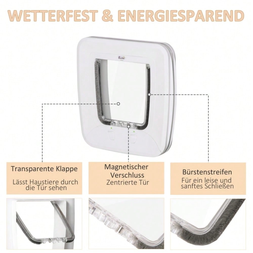 Katzenklappe mit 4 Verschluss-Optionen & Magnet – Tierklappe für Hunde und Katzen, universell für Innen- und Außentüren, 30 x 29 x 10 cm – von PawHut