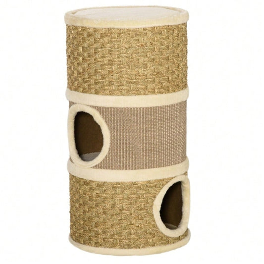 Kratztonne für Katzen mit 3 Ebenen – Kratzbaum mit Sisal-Strick und weicher Plüsch-Liegefläche, 70 x 37,5 x 37,5 cm (HxBxT), für Katzenliebhaber – von PawHut