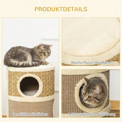 Kratztonne für Katzen mit 3 Ebenen – Kratzbaum mit Sisal-Strick und weicher Plüsch-Liegefläche, 70 x 37,5 x 37,5 cm (HxBxT), für Katzenliebhaber – von PawHut