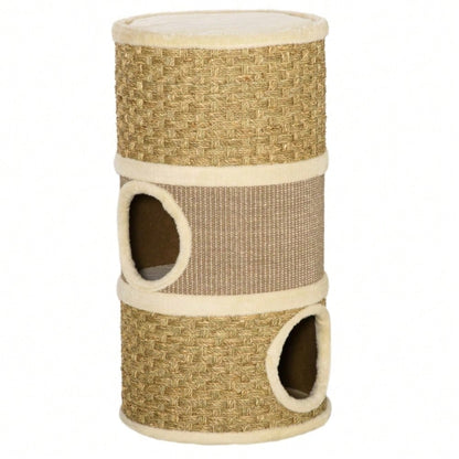 Kratztonne für Katzen mit 3 Ebenen – Kratzbaum mit Sisal-Strick und weicher Plüsch-Liegefläche, 70 x 37,5 x 37,5 cm (HxBxT), für Katzenliebhaber – von PawHut