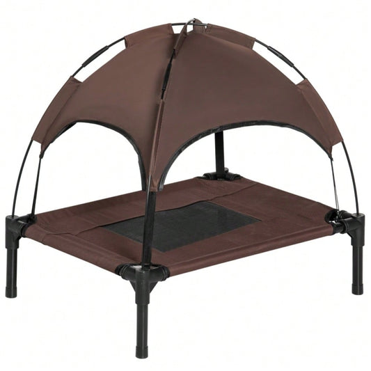 Hundebett Outdoor mit Baldachin – Erhöhtes, atmungsaktives Haustierbett aus Taftstoff für Hunde, 61 x 46 x 62 cm (LxBxH), kaffeefarben – von PawHut