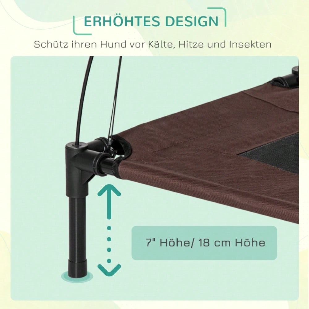 Hundebett Outdoor mit Baldachin – Erhöhtes, atmungsaktives Haustierbett aus Taftstoff für Hunde, 61 x 46 x 62 cm (LxBxH), kaffeefarben – von PawHut