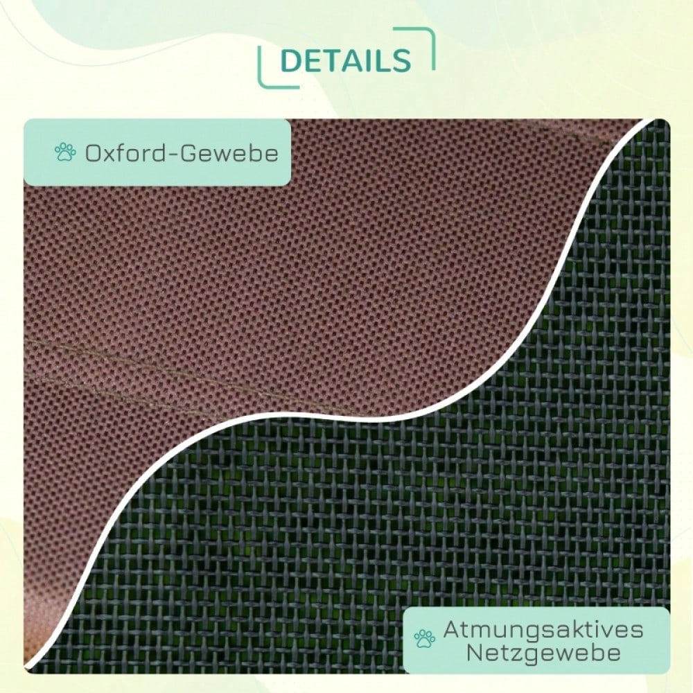 Hundebett Outdoor mit Baldachin – Erhöhtes, atmungsaktives Haustierbett aus Taftstoff, 76 x 61 x 73 cm (LxBxH), kaffeefarben – von PawHut