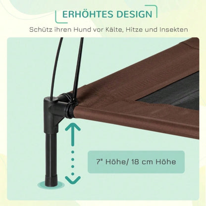 Hundebett Outdoor mit Baldachin – Erhöhtes, atmungsaktives Haustierbett aus Taftstoff, 76 x 61 x 73 cm (LxBxH), kaffeefarben – von PawHut