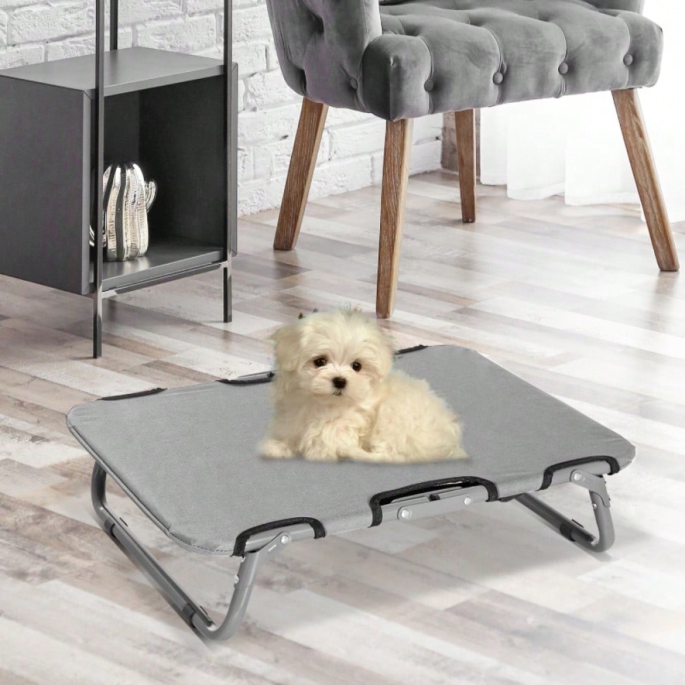 Faltbares Hundebett Outdoor – Klappbare Hundeliege & Katzenbett für drinnen und draußen, grau, 59 x 46 x 15 cm (LxBxH) – von PawHut