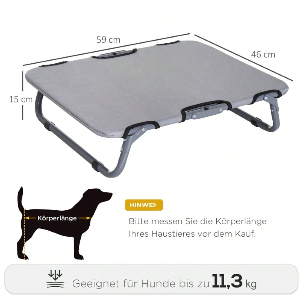 Faltbares Hundebett Outdoor – Klappbare Hundeliege & Katzenbett für drinnen und draußen, grau, 59 x 46 x 15 cm (LxBxH) – von PawHut