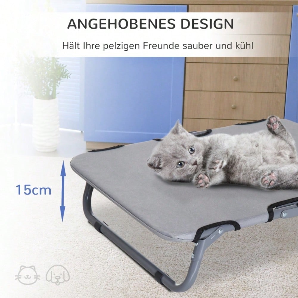 Faltbares Hundebett Outdoor – Klappbare Hundeliege & Katzenbett für drinnen und draußen, grau, 59 x 46 x 15 cm (LxBxH) – von PawHut
