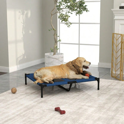 Hundebett Outdoor aus 600D Oxford-Stoff & Metall – Wetterfeste, erhöhte Hundeliege & Katzenbett für drinnen und draußen, 91,5 x 76,2 x 18 cm, blau – von PawHut